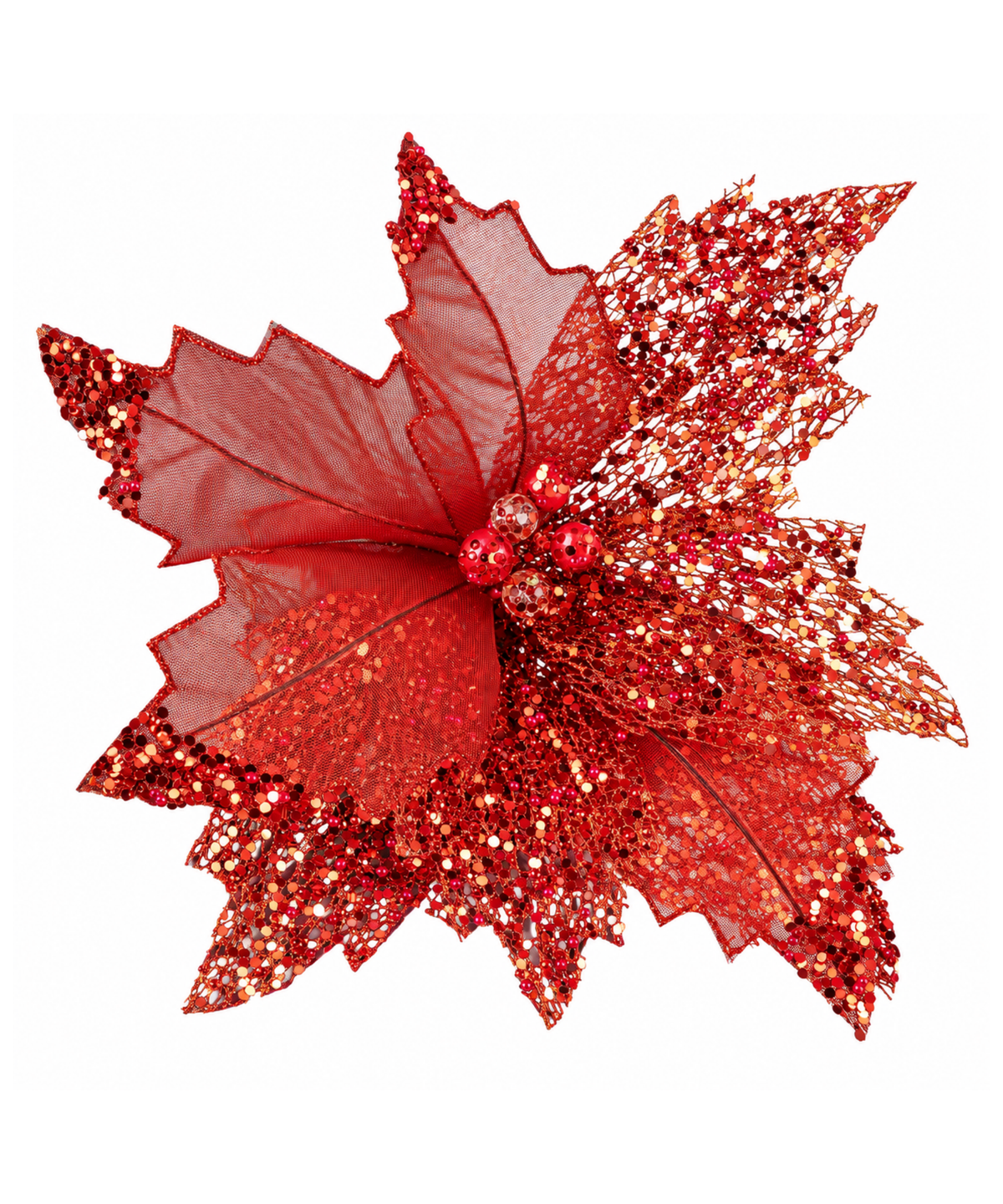 Flor Navideña Roja con Lentejuelas