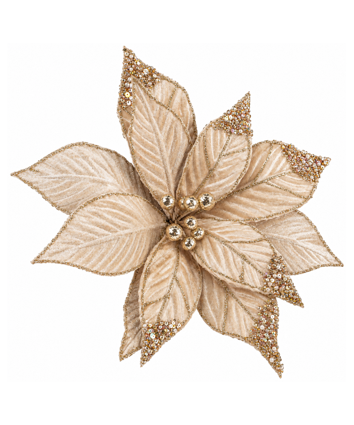 Flor Navideña Champagne con Detalles Dorados
