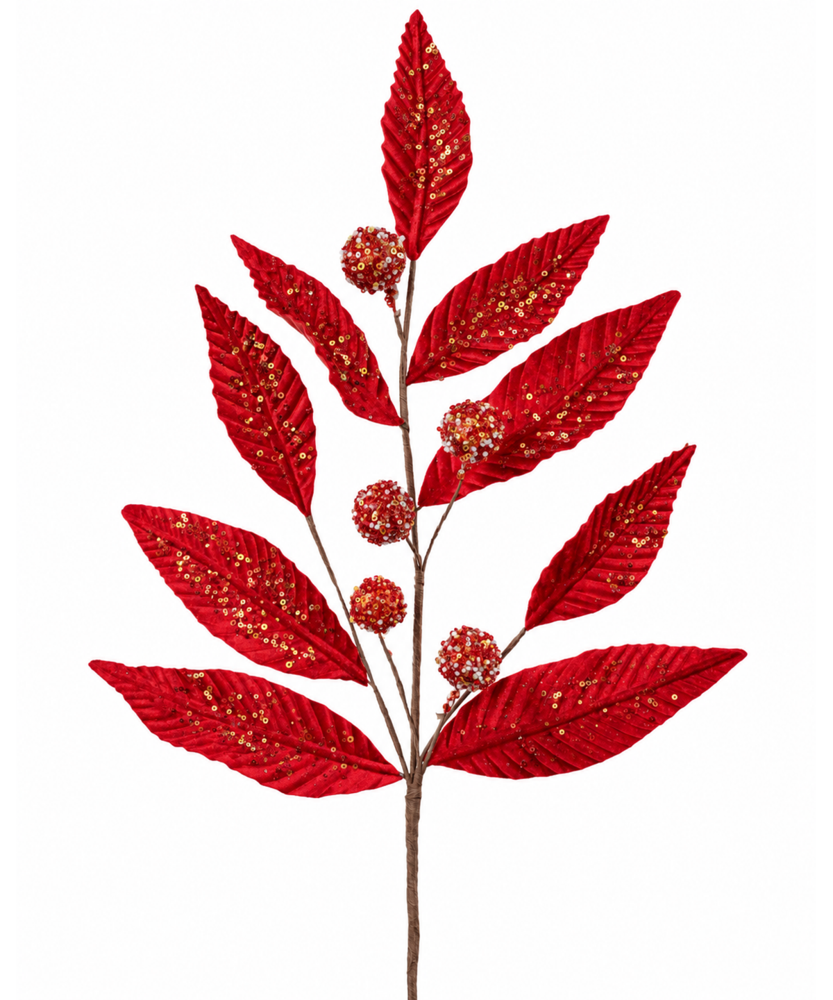 Follaje Navideño Rojo con Lentejuelas 75 cm