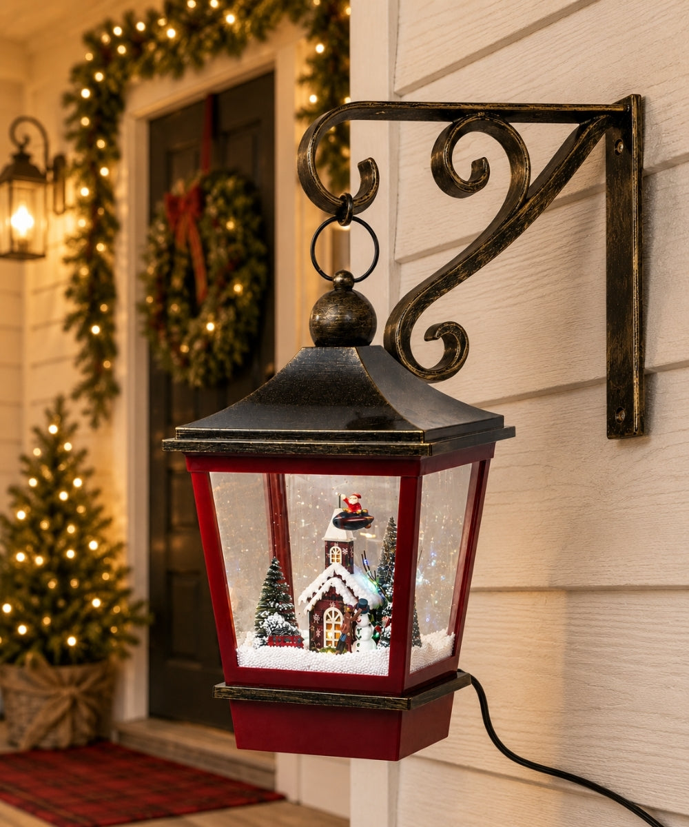 Farol Navideño Colgante Rojo y Bronce 30x60 cm