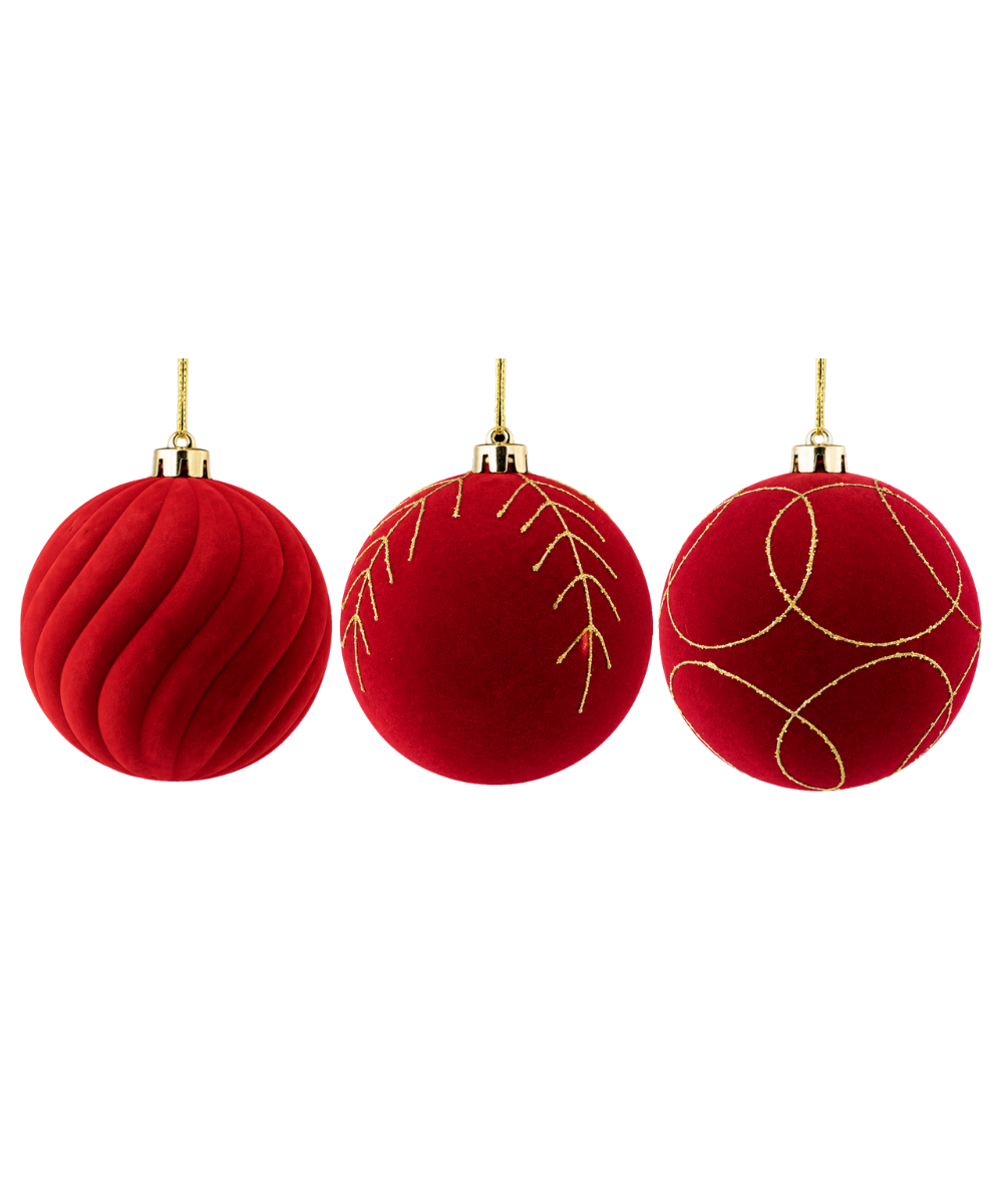 Bolas Navideñas Rojas Gamuzadas Set x3 15 cm