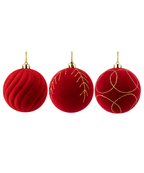 Bolas Navideñas Rojas Gamuzadas Set x3 15 cm
