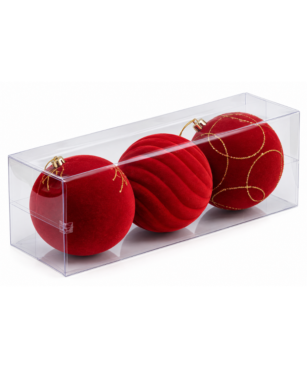Bolas Navideñas Rojas Gamuzadas Set x3 15 cm