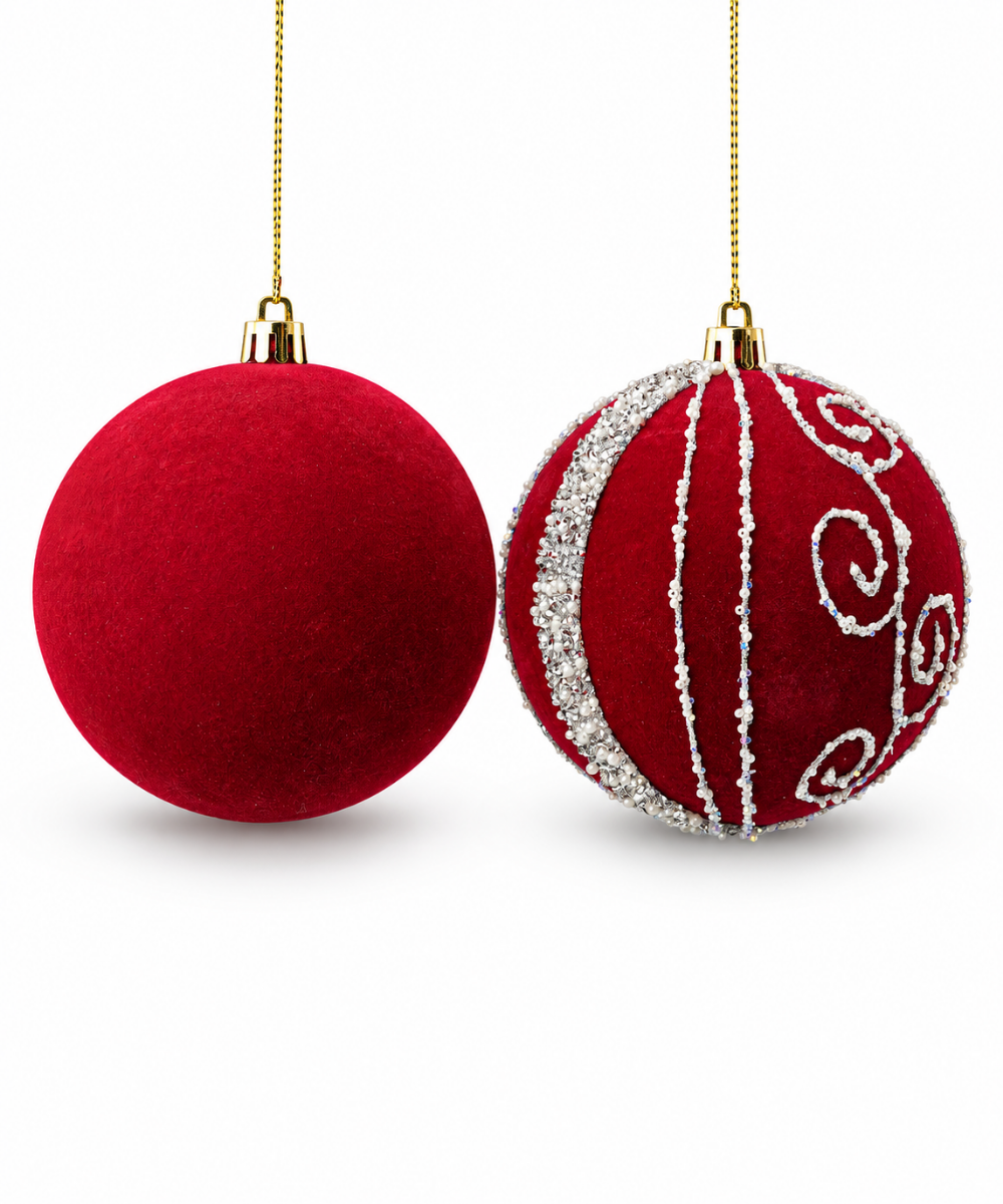 Bolas Navideñas Rojas con Plateado Set x6 10 cm