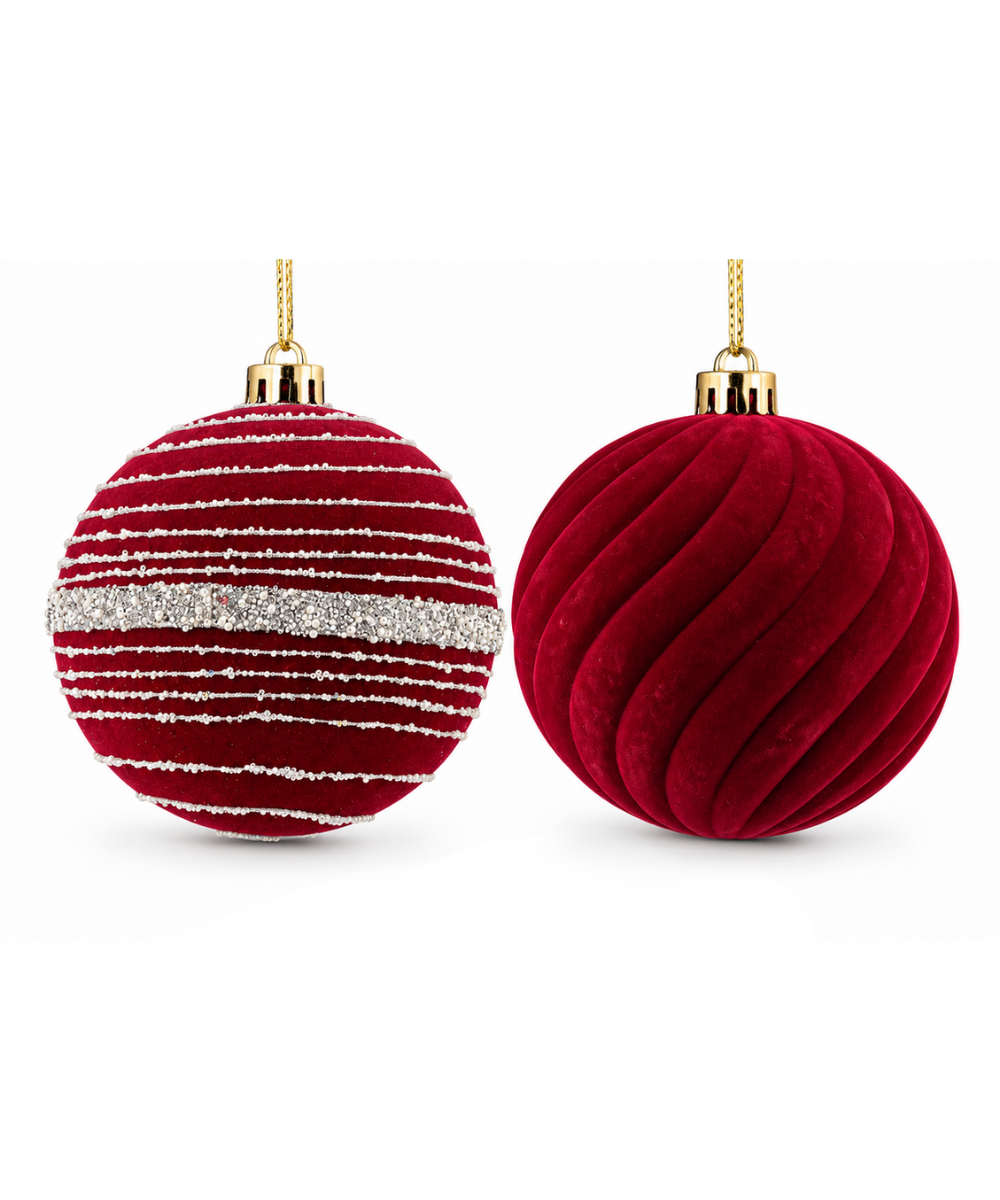 Bolas Navideñas Rojas Terciopelo Set x3 15 cm