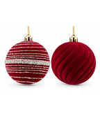 Bolas Navideñas Rojas Terciopelo Set x3 15 cm