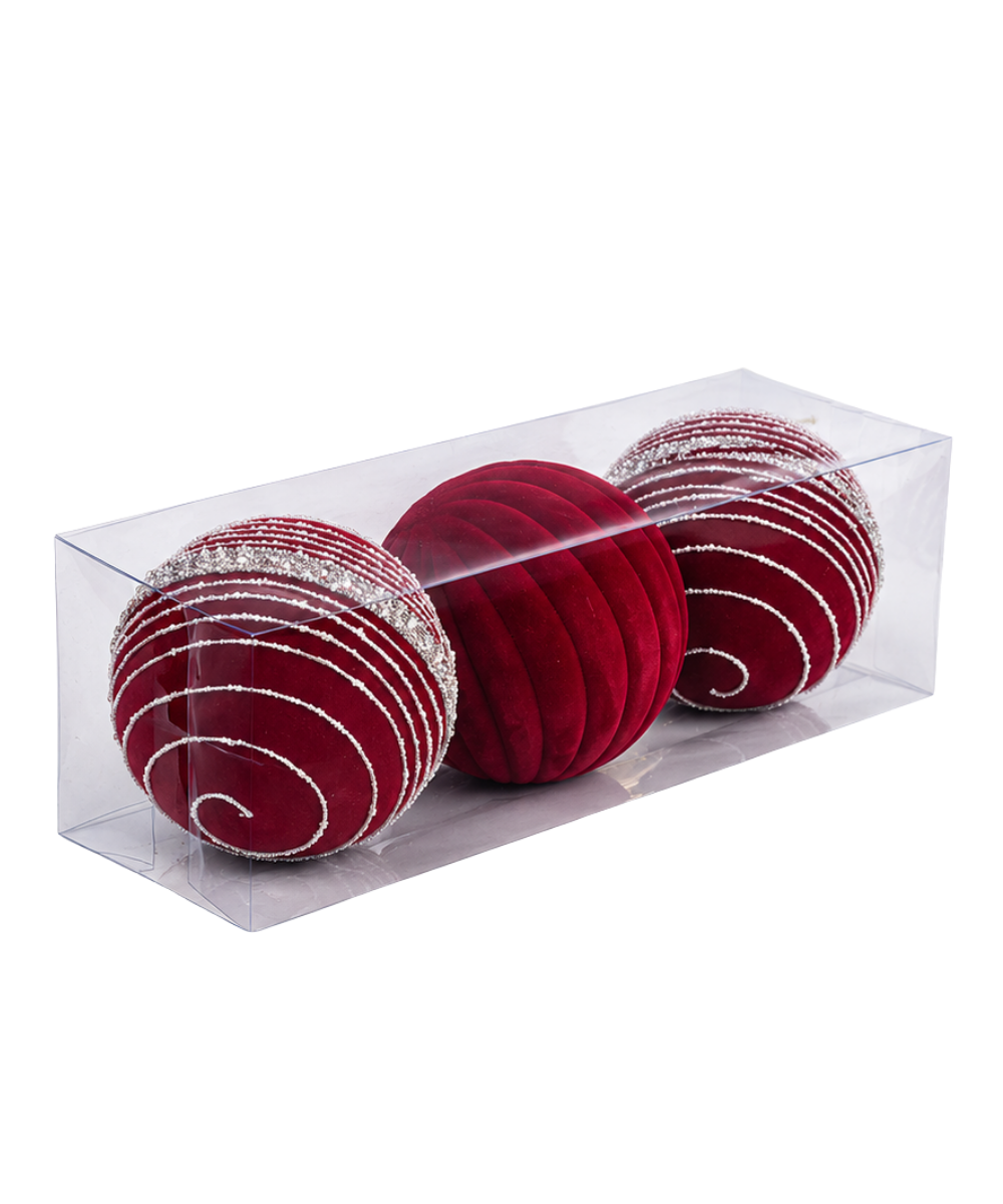 Bolas Navideñas Rojas Terciopelo Set x3 15 cm