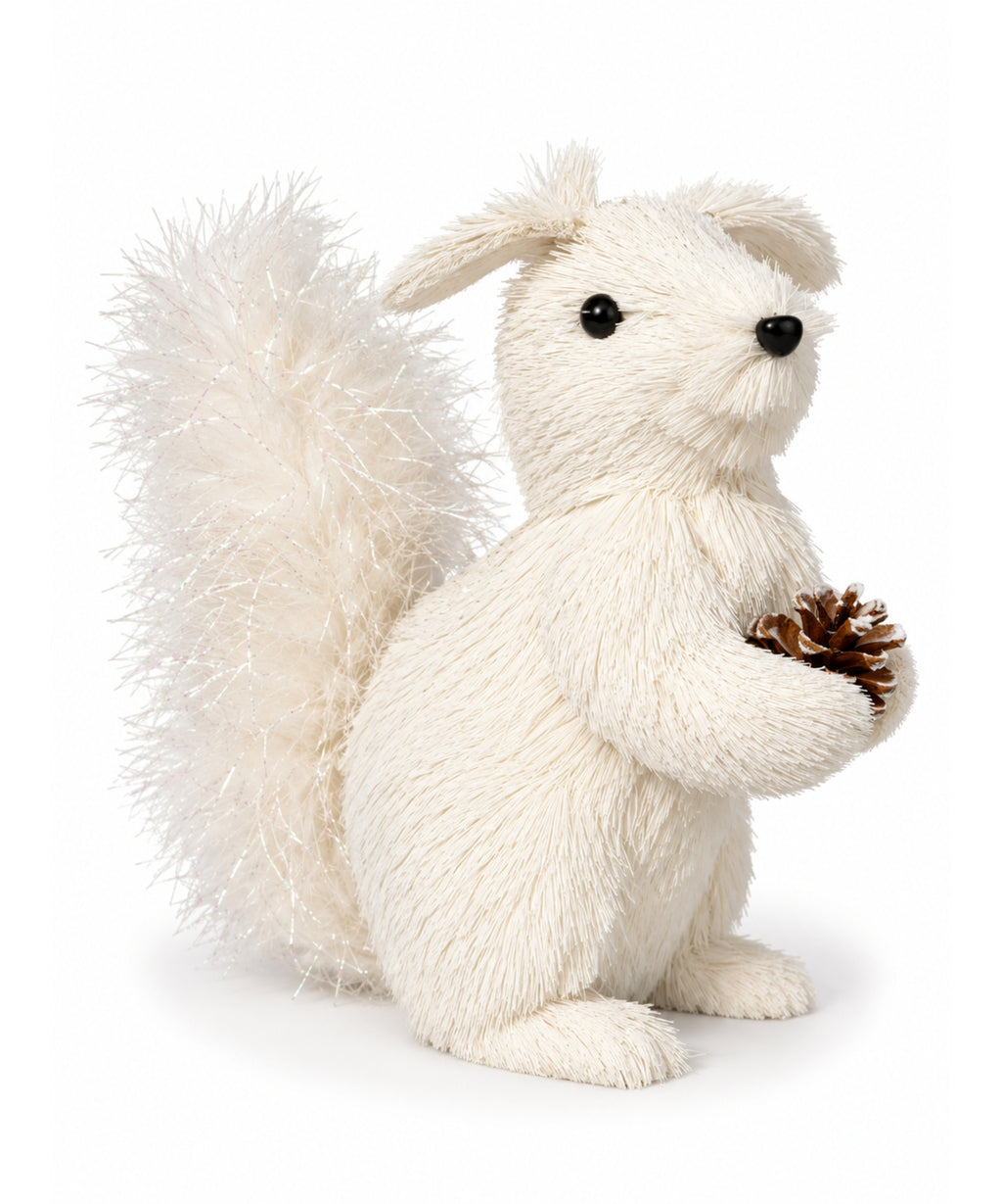 Ardilla Navideña Blanca con Piña Decorativa 25 x 20 cm