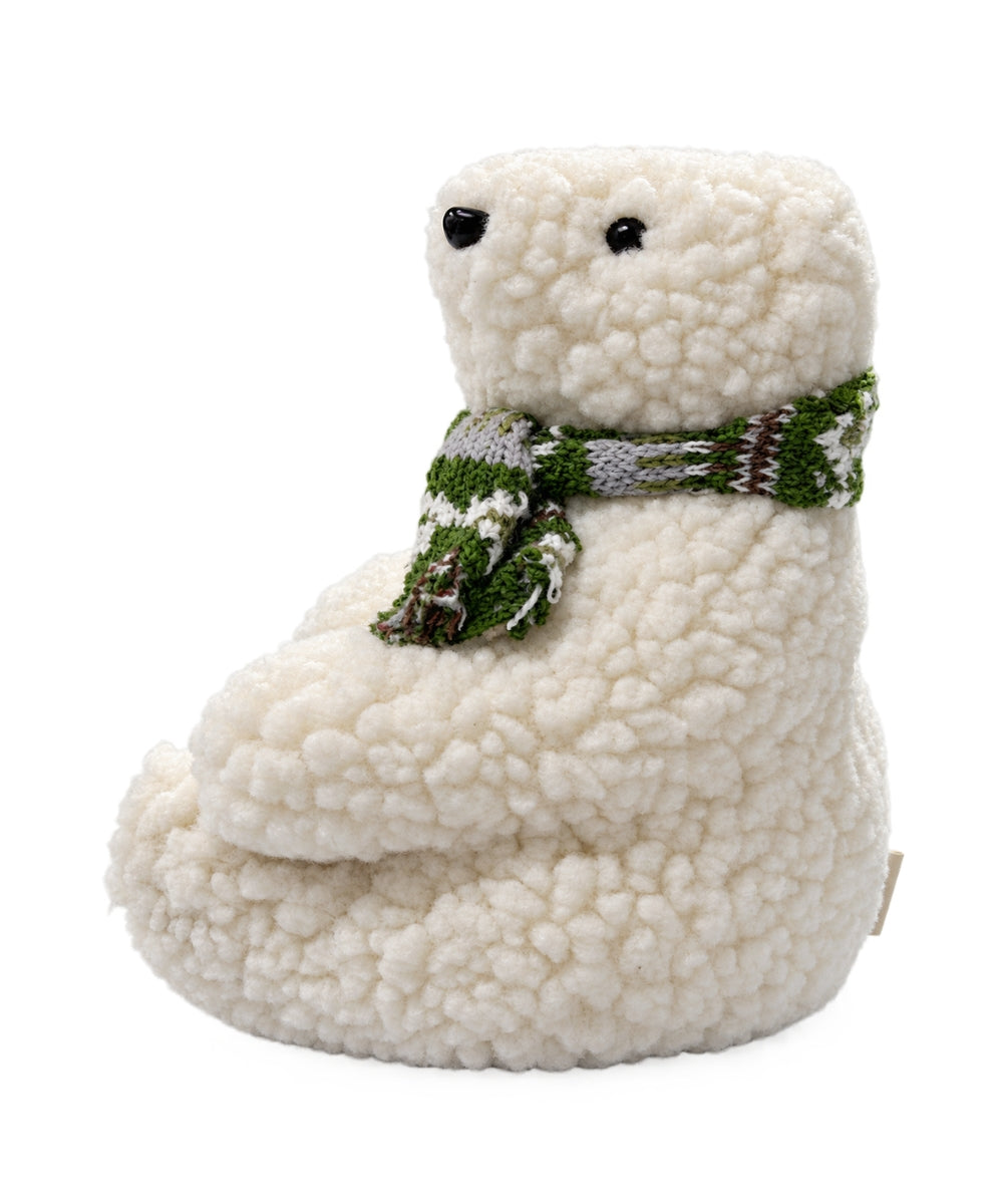 Oso Navideño Decorativo Blanco con Bufanda Verde 12 x 25 cm