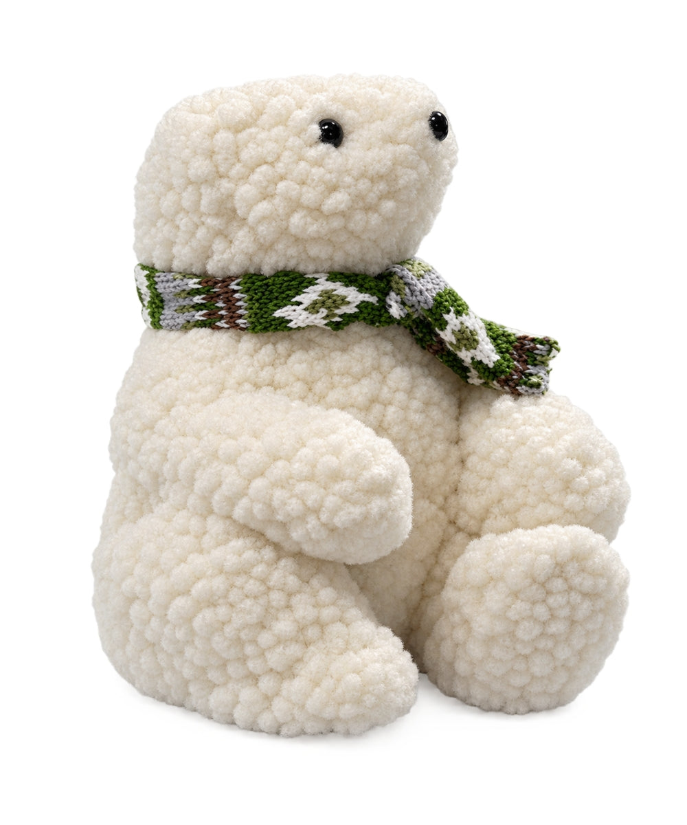 Oso Navideño Decorativo Blanco con Bufanda Verde 12 x 25 cm