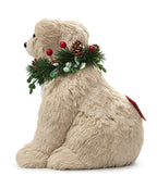 Oso Navideño Decorativo Beige con Follaje y Piñas 30 x 28 cm