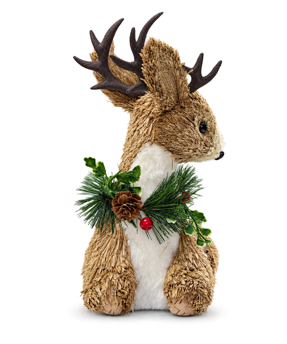 Reno Navideño Decorativo Beige 30 x 30 cm con Follaje Verde