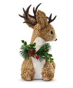Reno Navideño Decorativo Beige 30 x 30 cm con Follaje Verde