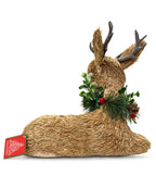 Reno Navideño Decorativo Beige 30 x 30 cm con Follaje Verde
