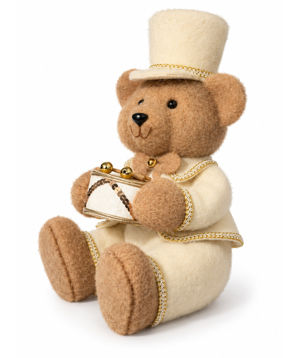 Oso Navideño Beige con Tambor y Sombrero 35 x 17 cm