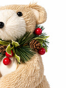 Oso Navideño Beige con Follaje, Piñas y Berries 23 x 8 cm