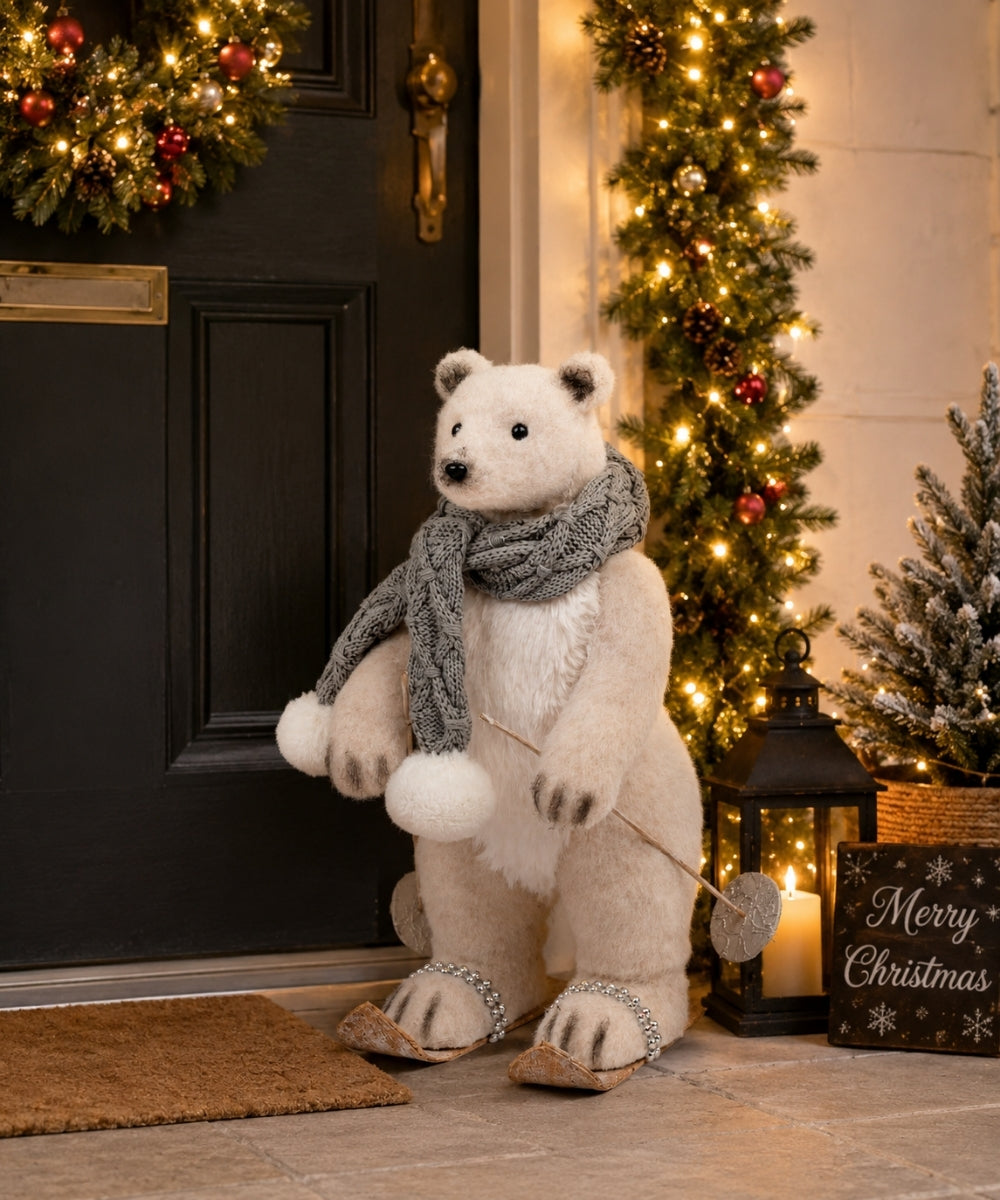 Oso Polar Navideño Esquiador Blanco y Gris 54 cm fondo