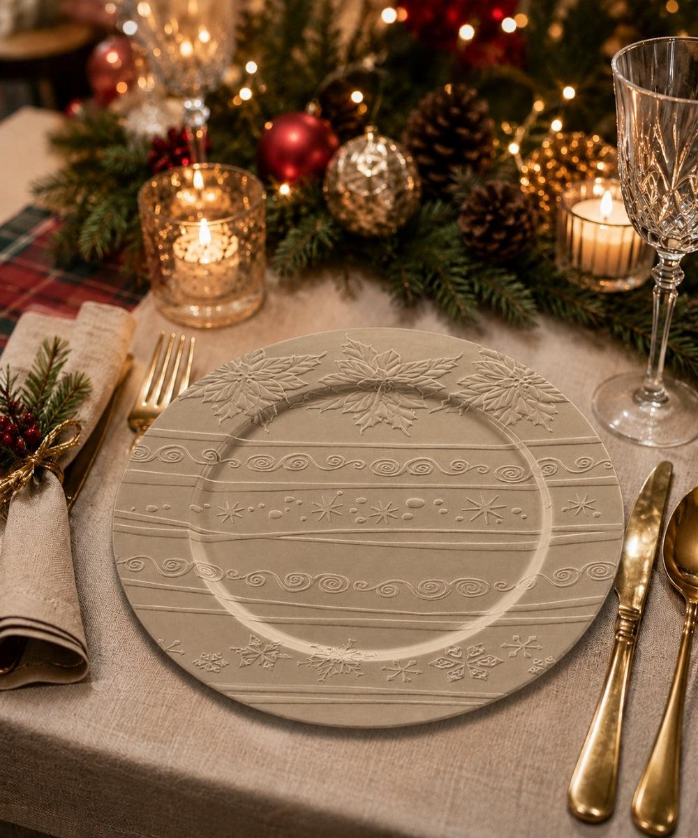Plato Decorativo 33 cm Champaña con Relieve para Centro de Mesa y Decoración