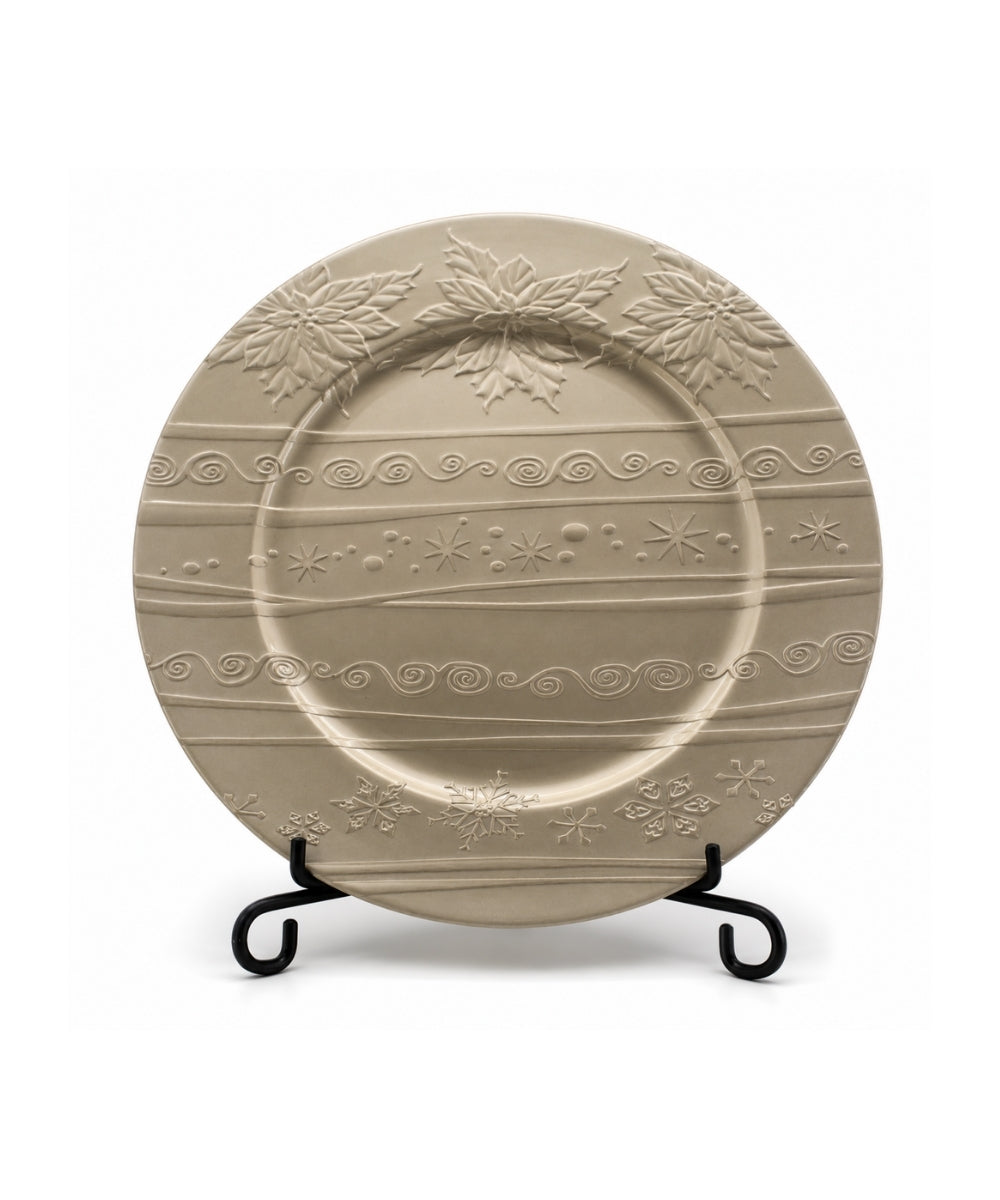 Plato Decorativo 33 cm Champaña con Relieve para Centro de Mesa y Decoración