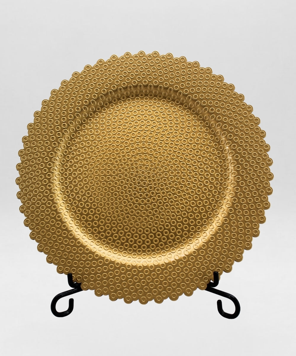 Plato Decorativo 33 cm Dorado con Puntos en Relieve Centro de Mesa Elegante