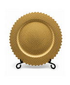 Plato Decorativo 33 cm Dorado con Puntos en Relieve Centro de Mesa Elegante