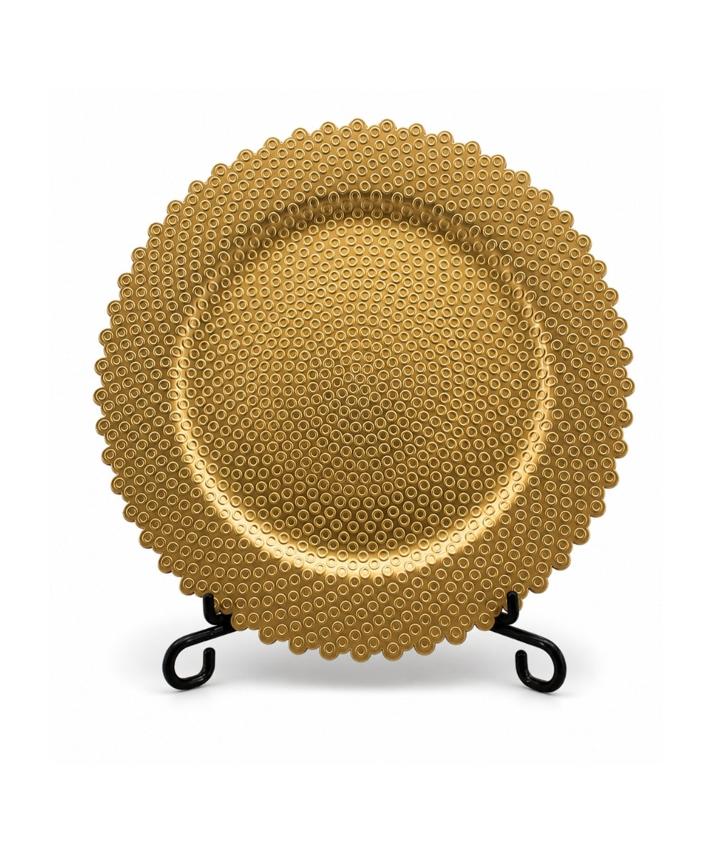 Plato Decorativo 33 cm Dorado con Puntos en Relieve Centro de Mesa Elegante
