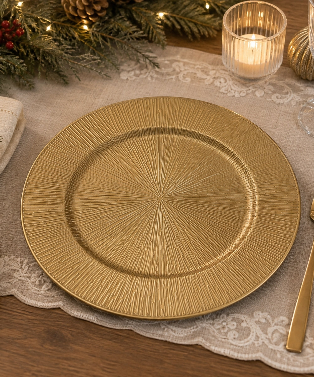 Plato Decorativo 33 cm Dorado con Relieve Centro de Mesa Elegante