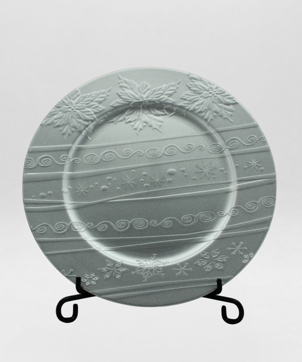 Plato Decorativo 33 cm Plata con Relieve Centro de Mesa Elegante para Eventos y Navidad