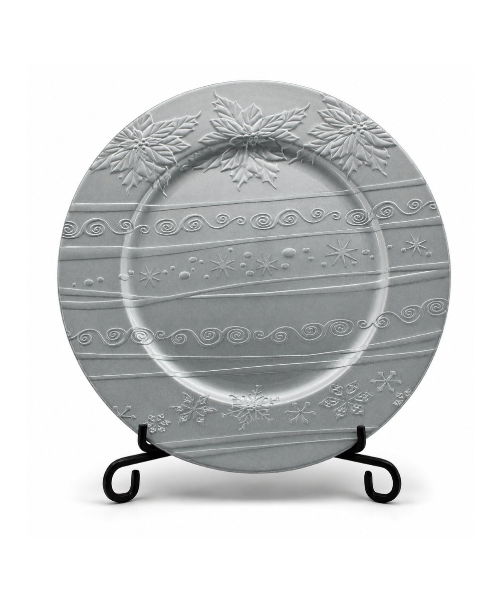 Plato Decorativo 33 cm Plata con Relieve Centro de Mesa Elegante para Eventos y Navidad