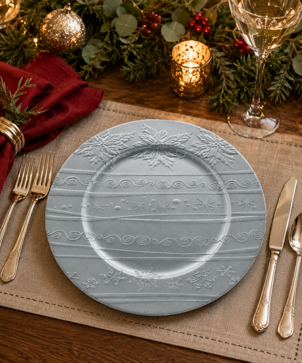 Plato Decorativo 33 cm Plata con Relieve Centro de Mesa Elegante para Eventos y Navidad
