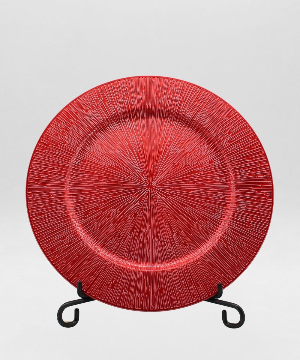 Plato Decorativo 33 cm Rojo con Relieve Centro de Mesa Navideño Elegante