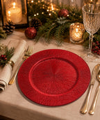 Plato Decorativo 33 cm Rojo con Relieve Centro de Mesa Navideño Elegante