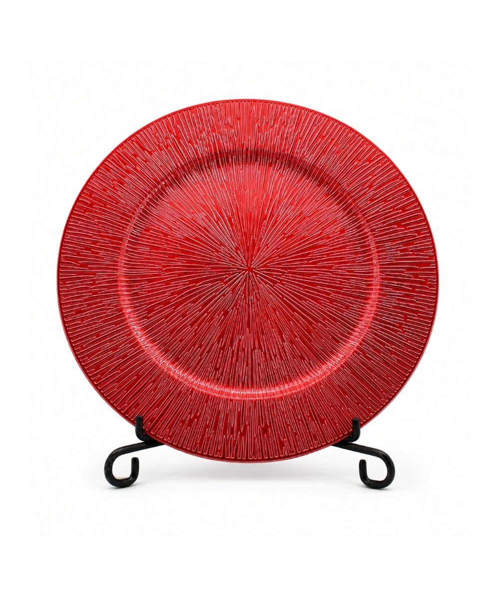 Plato Decorativo 33 cm Rojo con Relieve Centro de Mesa Navideño Elegante
