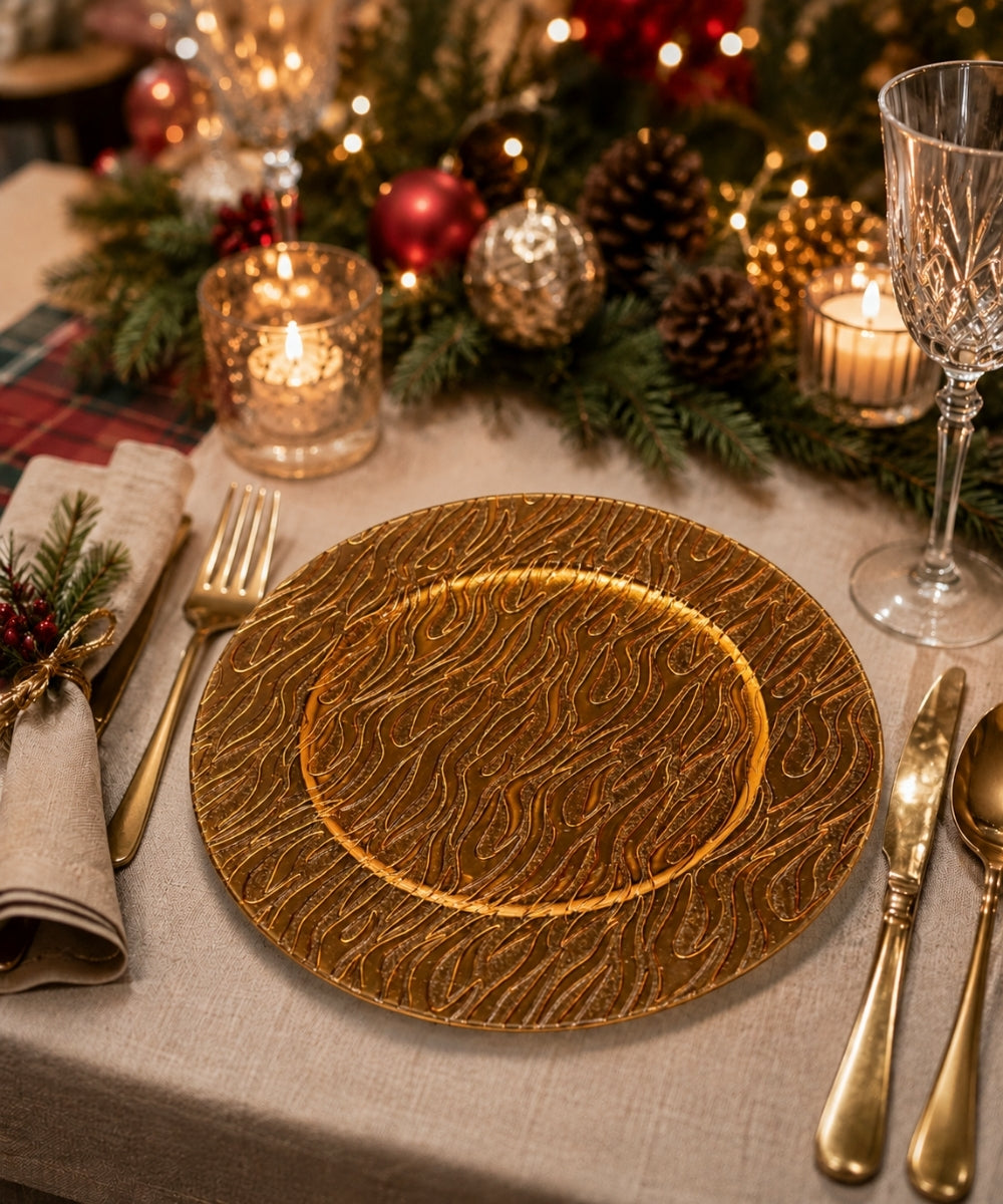Plato Decorativo Dorado 33 cm Centro de Mesa Elegante para Eventos y Navidad