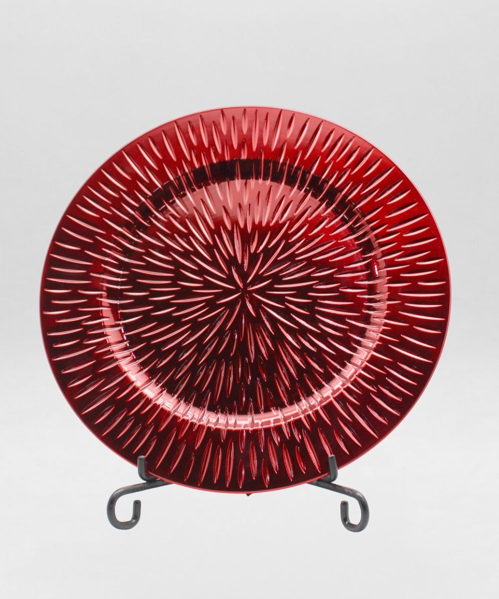 Plato Decorativo Destellos de Luz Rojo 33x33x1.7 cm Centro de Mesa Navideño