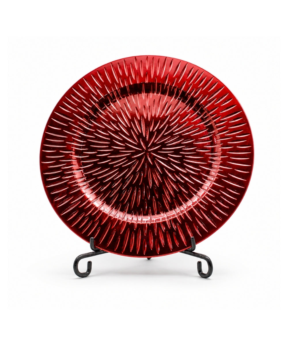 Plato Decorativo Destellos de Luz Rojo 33x33x1.7 cm Centro de Mesa Navideño