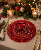 Plato Decorativo Destellos de Luz Rojo 33x33x1.7 cm Centro de Mesa Navideño