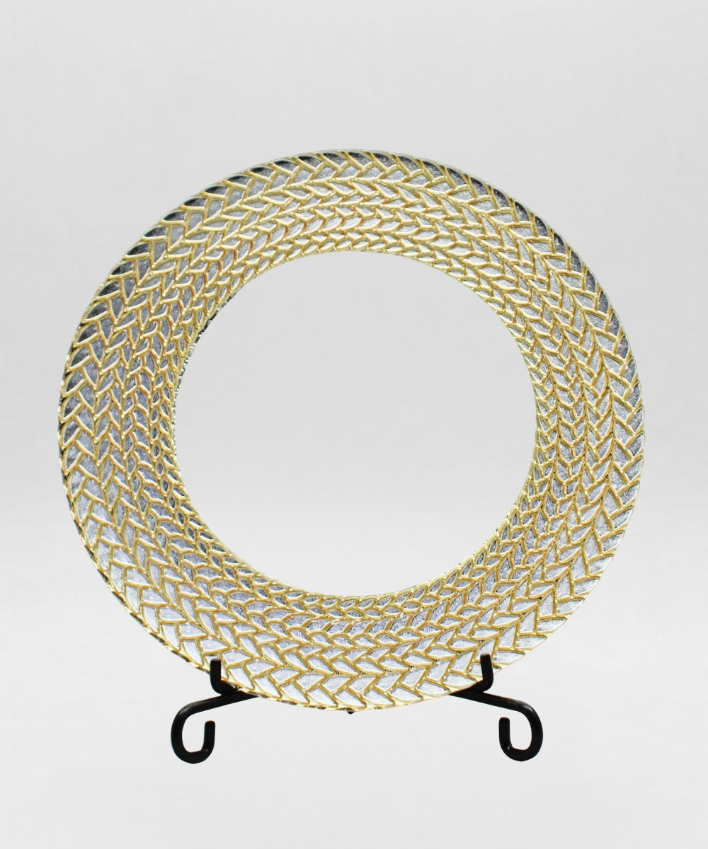 Plato de Vidrio 32 cm Borde Dorado Trenzado Centro de Mesa Elegante Decorativo
