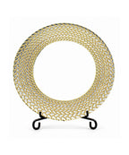 Plato de Vidrio 32 cm Borde Dorado Trenzado Centro de Mesa Elegante Decorativo