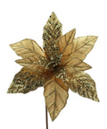 Poinsettia Dorada con Hojas Escarchadas 32 cm