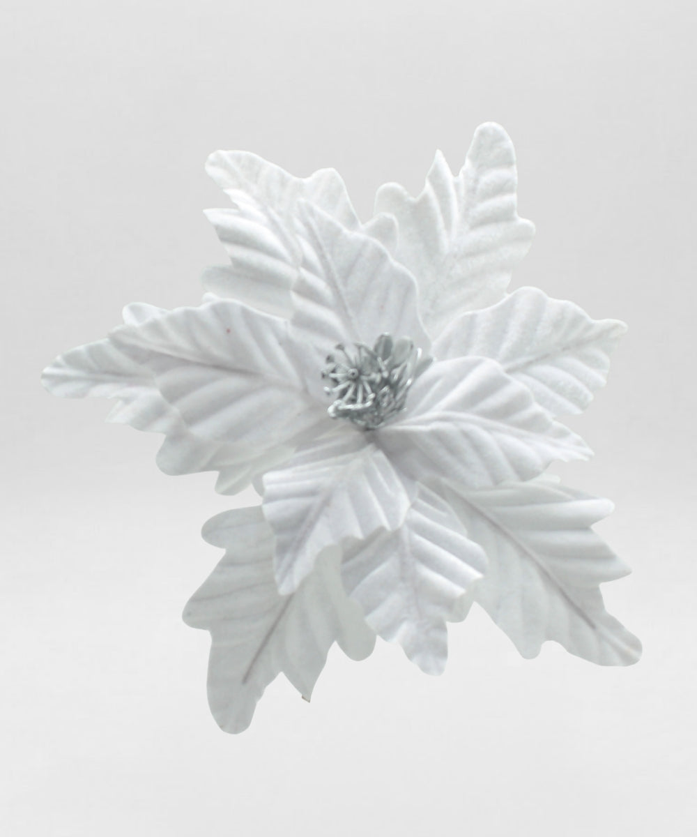Poinsettia Gamuza Mate con Semillas Blanco 25x32 cm Flor Navideña Decorativa