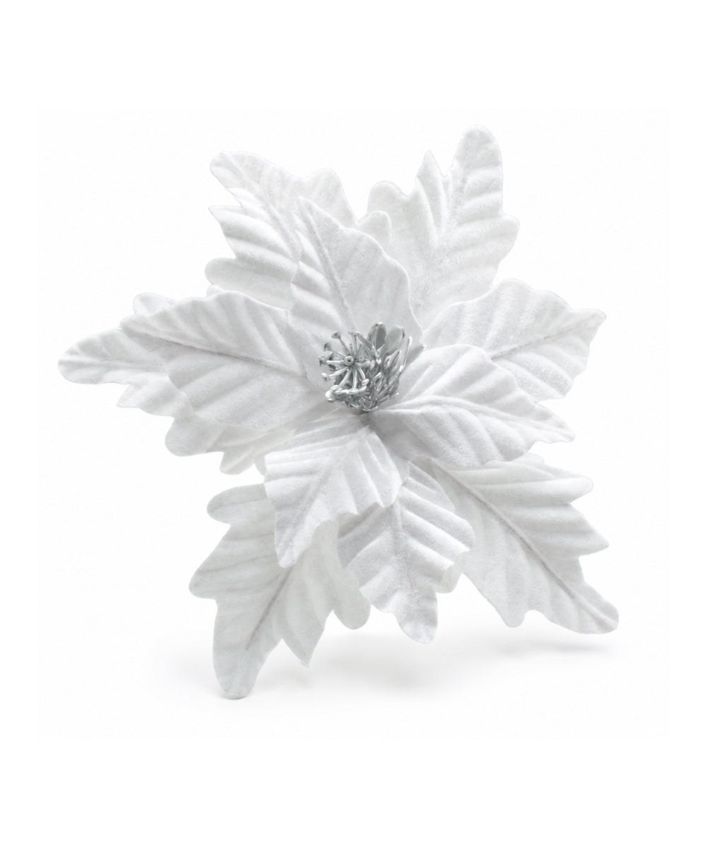 Poinsettia Gamuza Mate con Semillas Blanco 25x32 cm Flor Navideña Decorativa