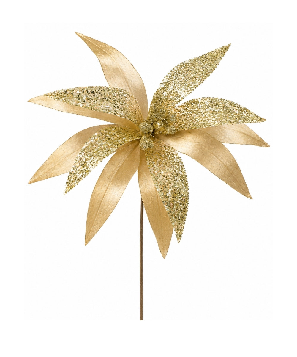 Poinsettia Grande Hoja Gamuza y Malla Flor Dorado 54x44 cm
