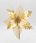 Poinsettia Dorada con Hoja de Malla y Punta de Lentejuela 30x25 cm