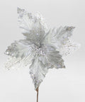 Poinsettia Hoja Malla con Punta de Lentejuela Plata 30x25 cm Flor Navideña Decorativa