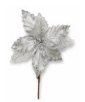Poinsettia Hoja Malla con Punta de Lentejuela Plata 30x25 cm Flor Navideña Decorativa
