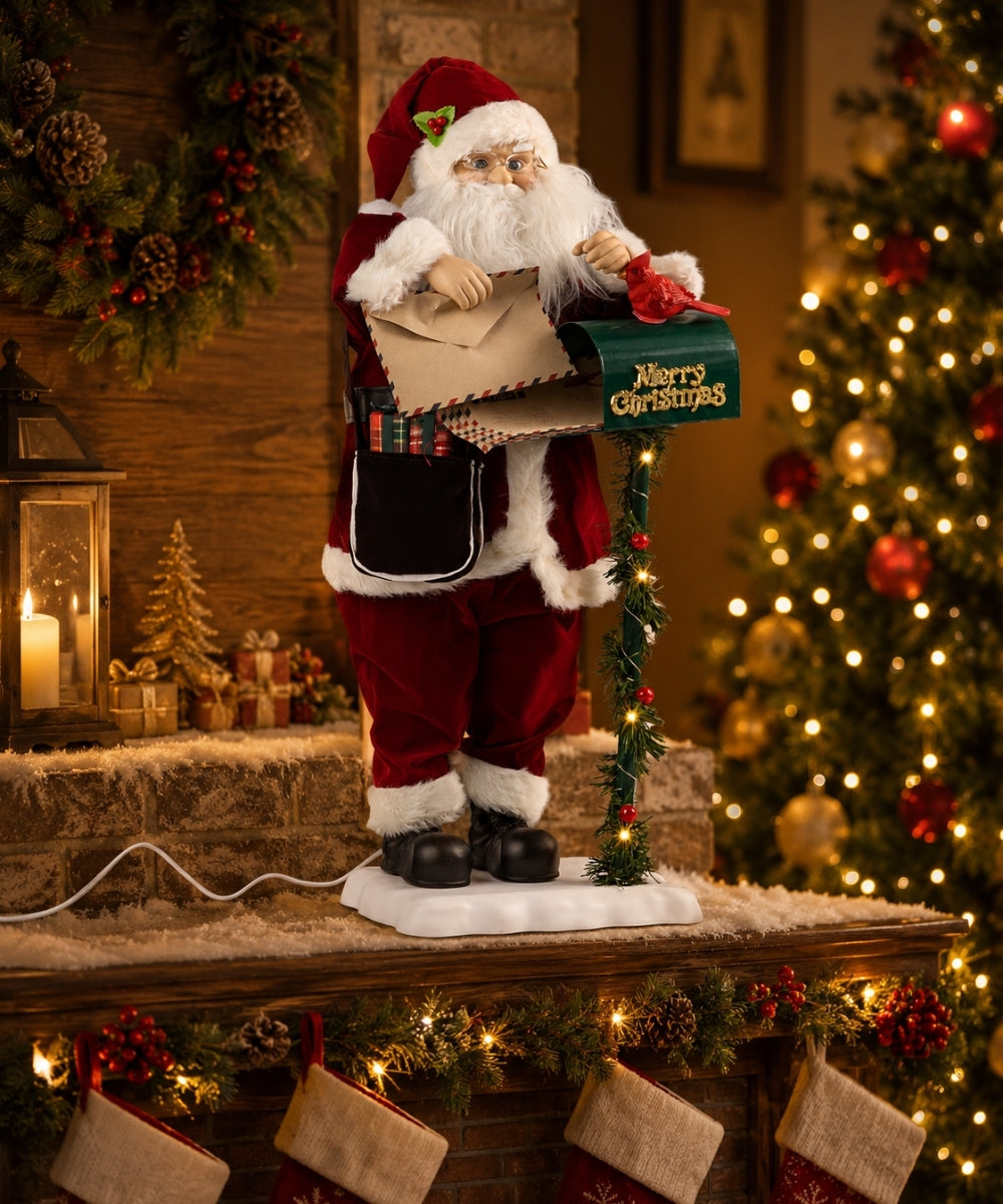Papá Noel Navideño Rojo con Buzón Verde Iluminado 70 cm fondo