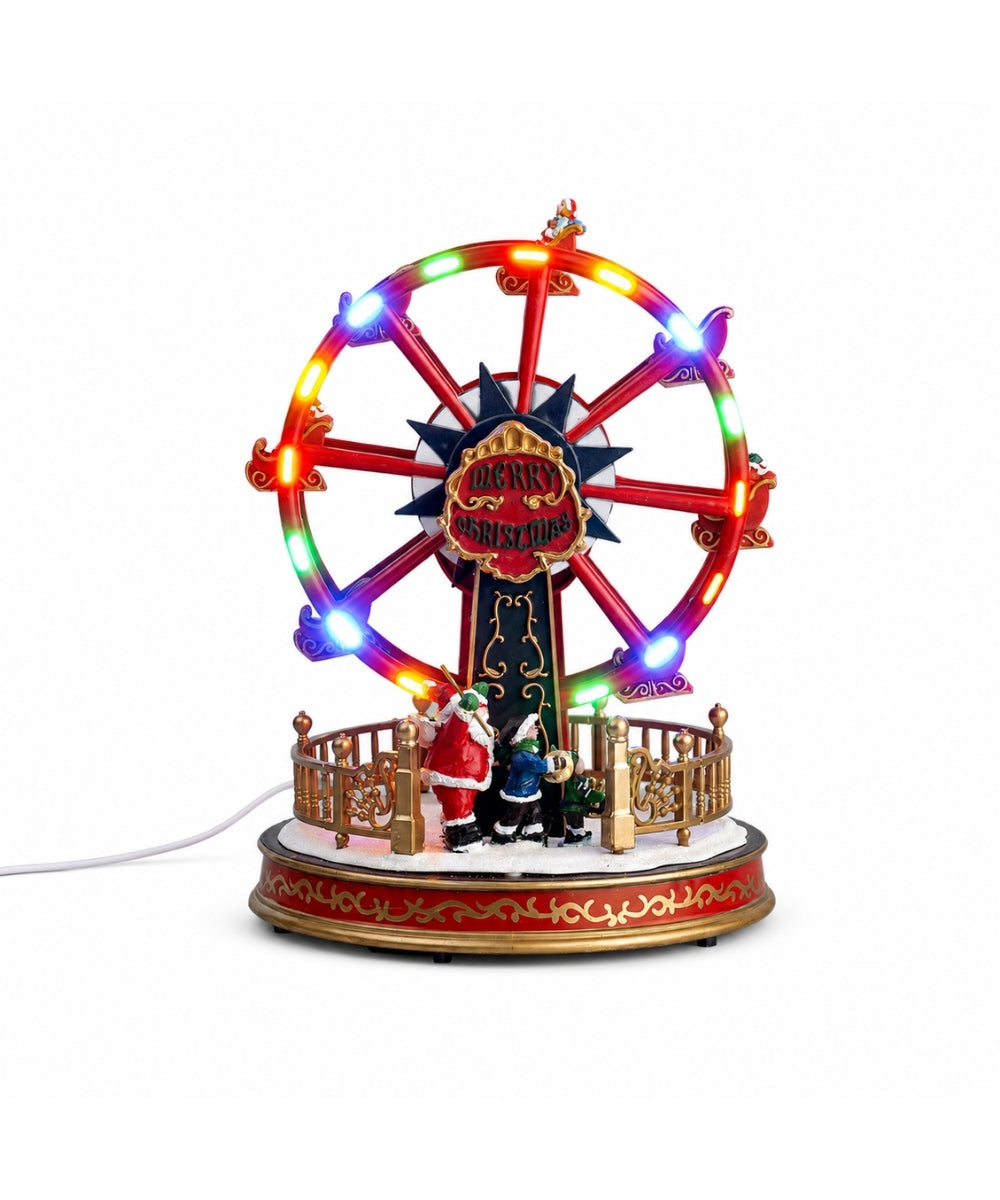 Parque Navideño USB Rojo y Dorado con Rueda Iluminada