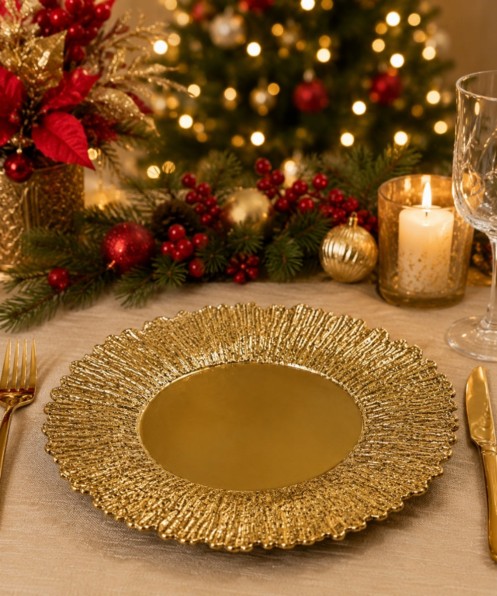 Plato Base Navideño Dorado con Borde Texturizado FONDO