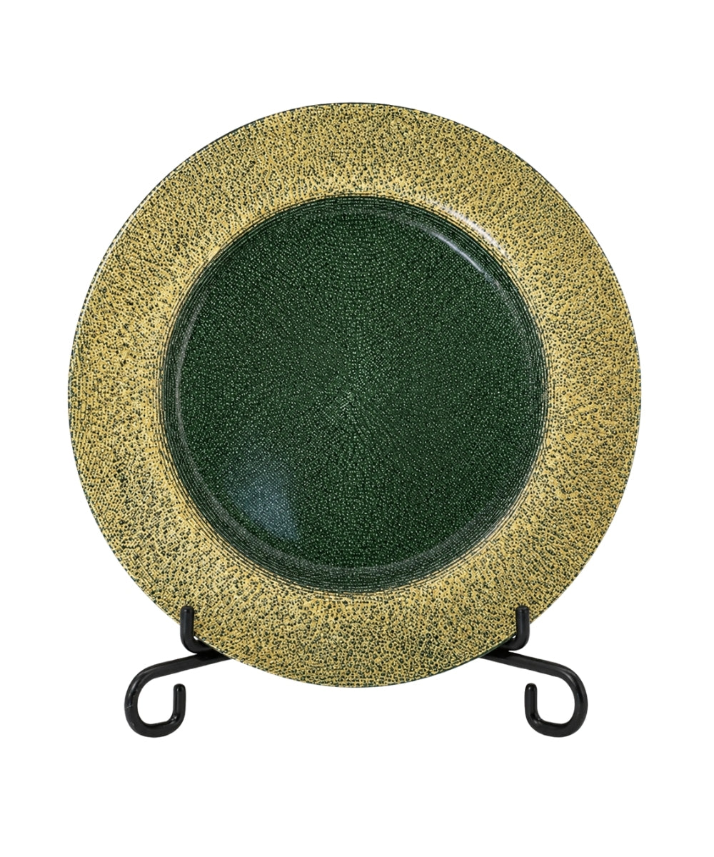 Plato Base Navideño Verde y Dorado 33 cm